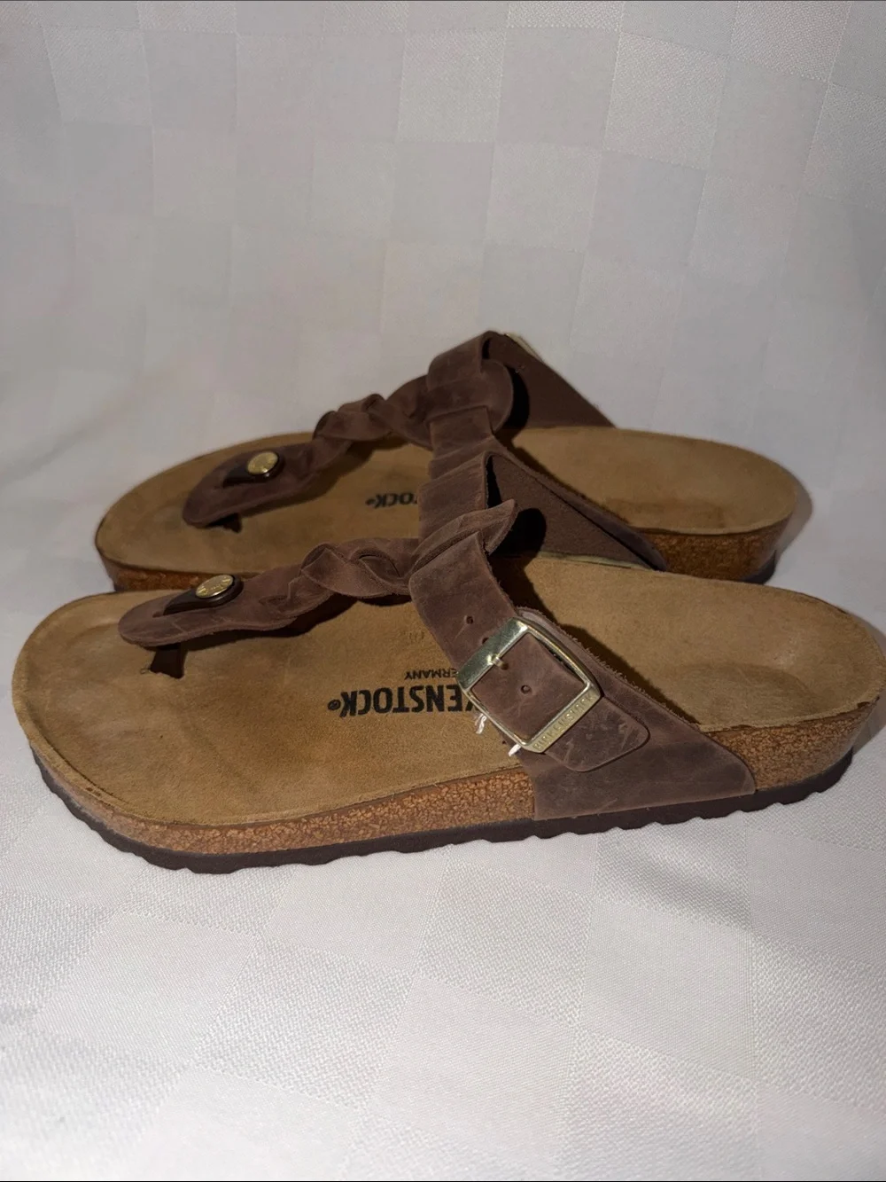 Sz 41 10-10.5 Birkenstock Brown Habana Braided Oiled Leather Sandals